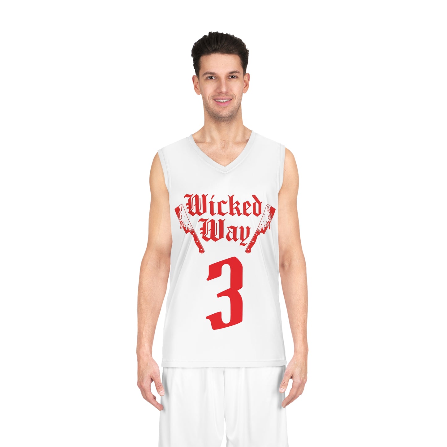 White & Red "Wicked Way" #3 Double Butcher Knives Alt. Basketball Jersey