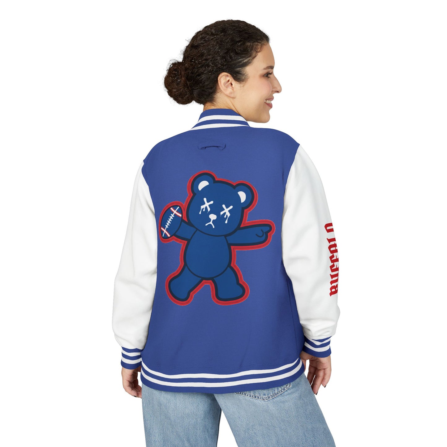Royal Blue & White "Wicked Way" Buffalo Deady Bear Football Heavyweight Letterman Jacket
