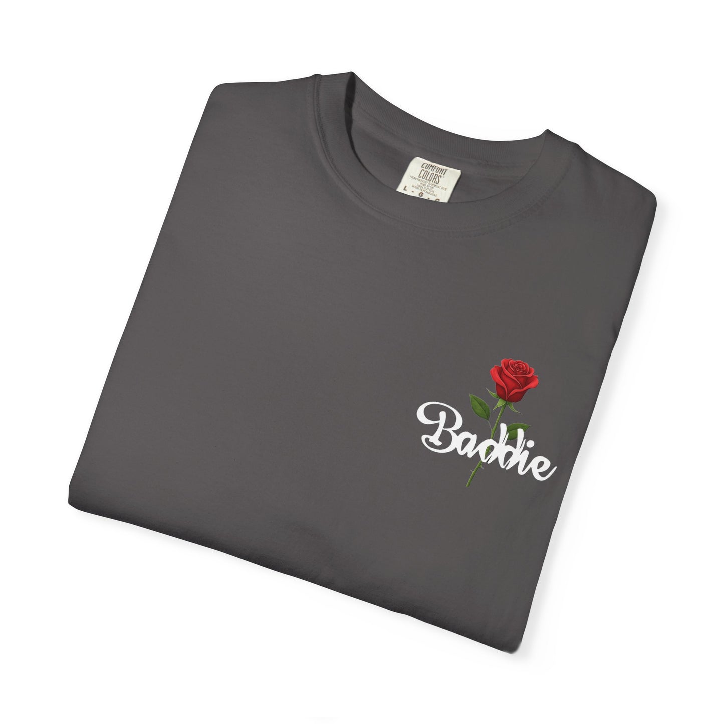 "Baddie Street" Labeled Baddie Rose Pocket Logo Graphic T-Shirt
