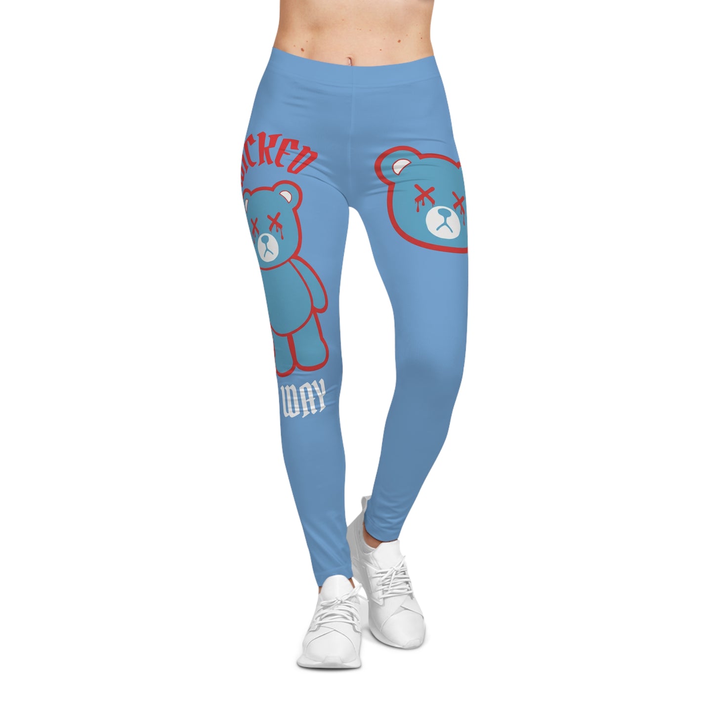 "Wicked Way" Deady Bear Light Blue, Red & White Women's Casual Leggings