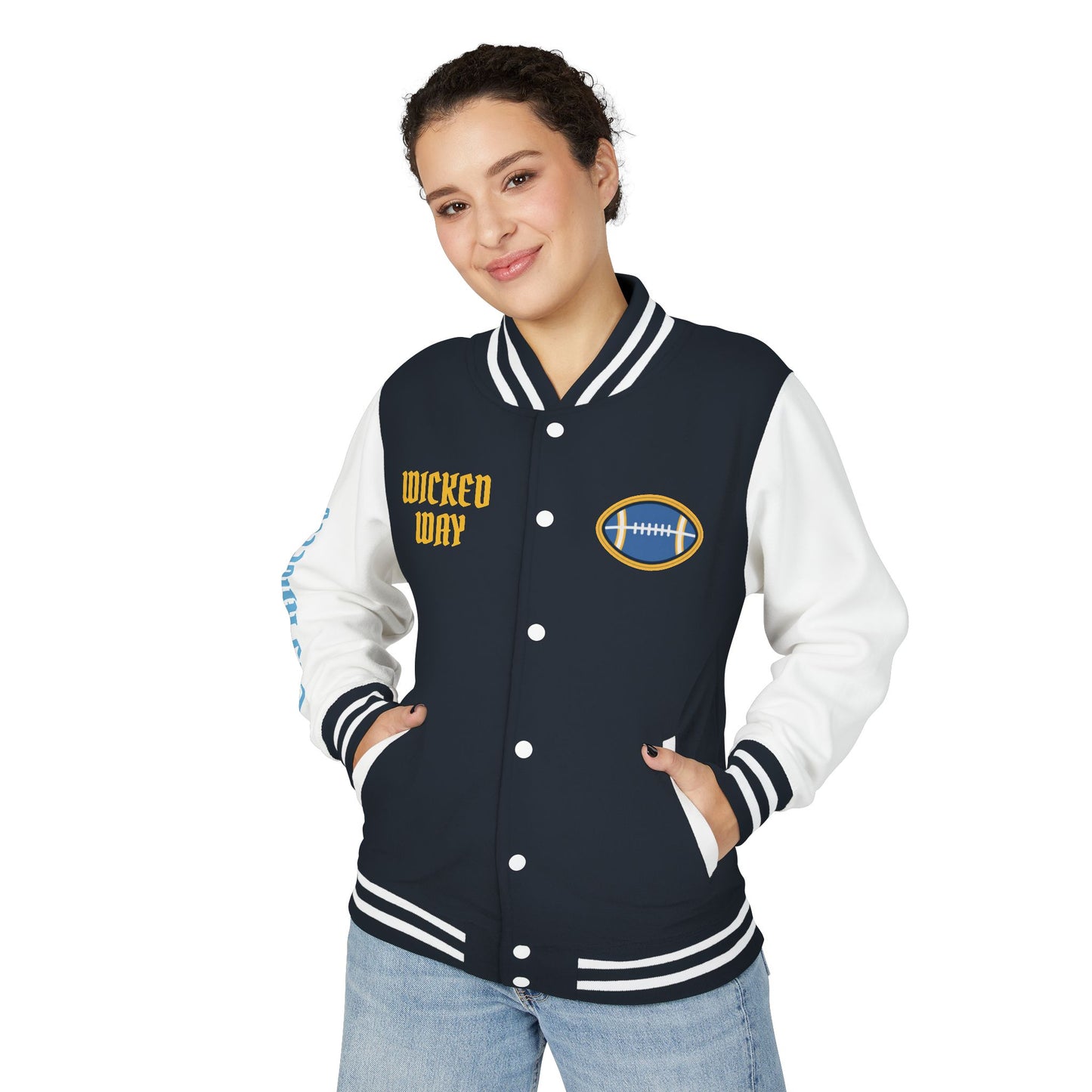 Navy Blue & White "Wicked Way" Los Angeles Deady Bear Football Heavyweight Letterman Jacket