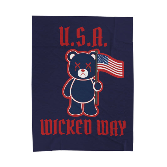 "Wicked Way" Nation Deady Bear U.S.A. Velveteen Plush Blanket