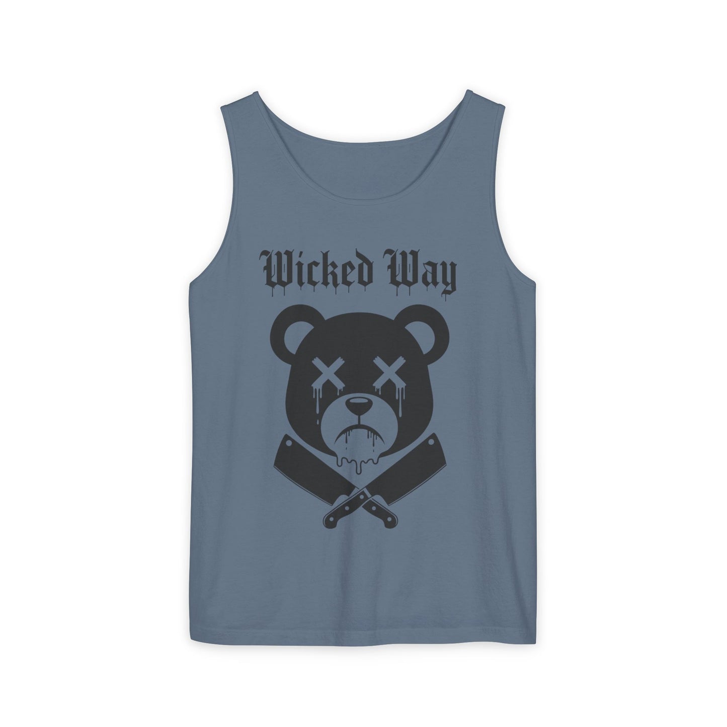 Limited Edition "Wicked Way" Drippy Bear Head Double Butcher Knife Tank Top
