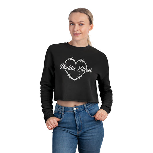 Exclusive "Baddie Street" Heart of Barbed Wire Script Cropped Sweatshirt