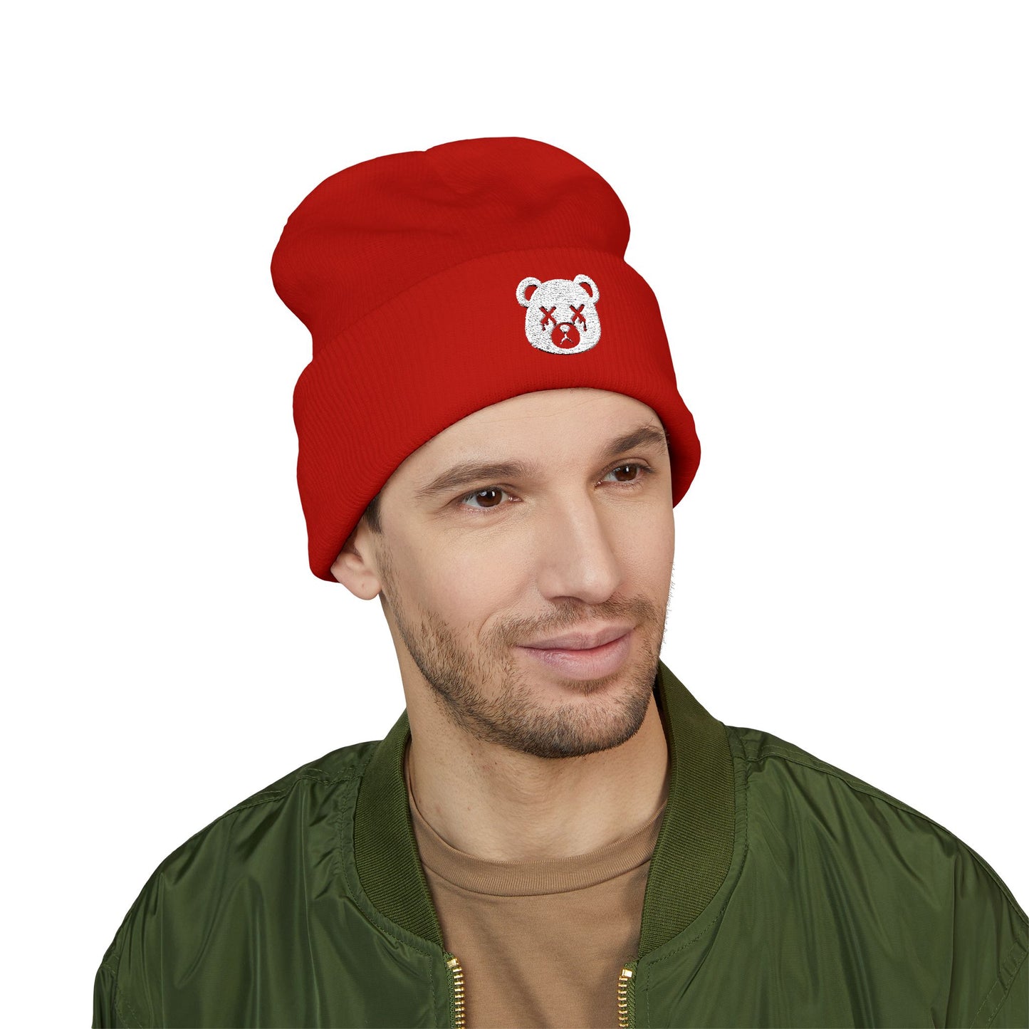 "Wicked Way" Dead Bear Head White Embroidered Beanie