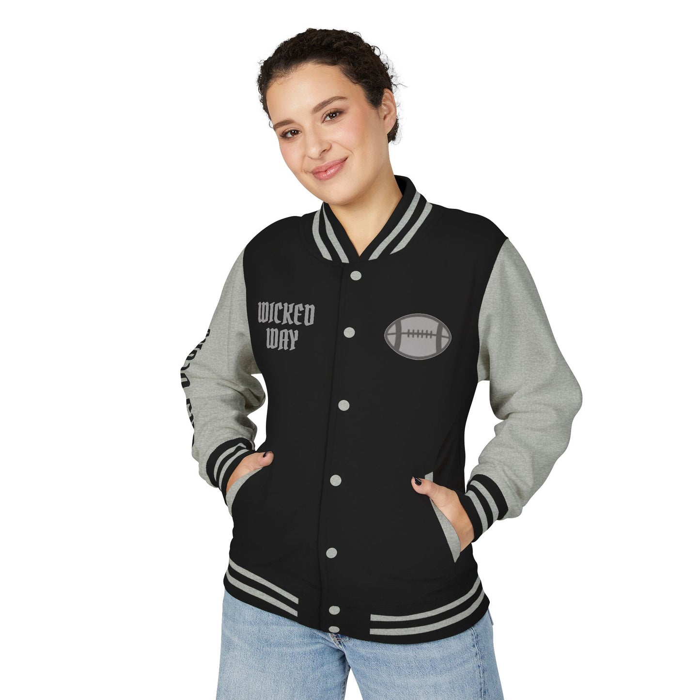 Grey & Black "Wicked Way" Las Vegas Deady Bear Football Heavyweight Letterman Jacket