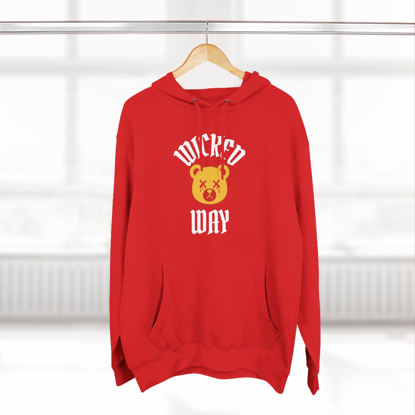 Red "Wicked Way" Deady Bear Yellow & White Fleece Hoodie