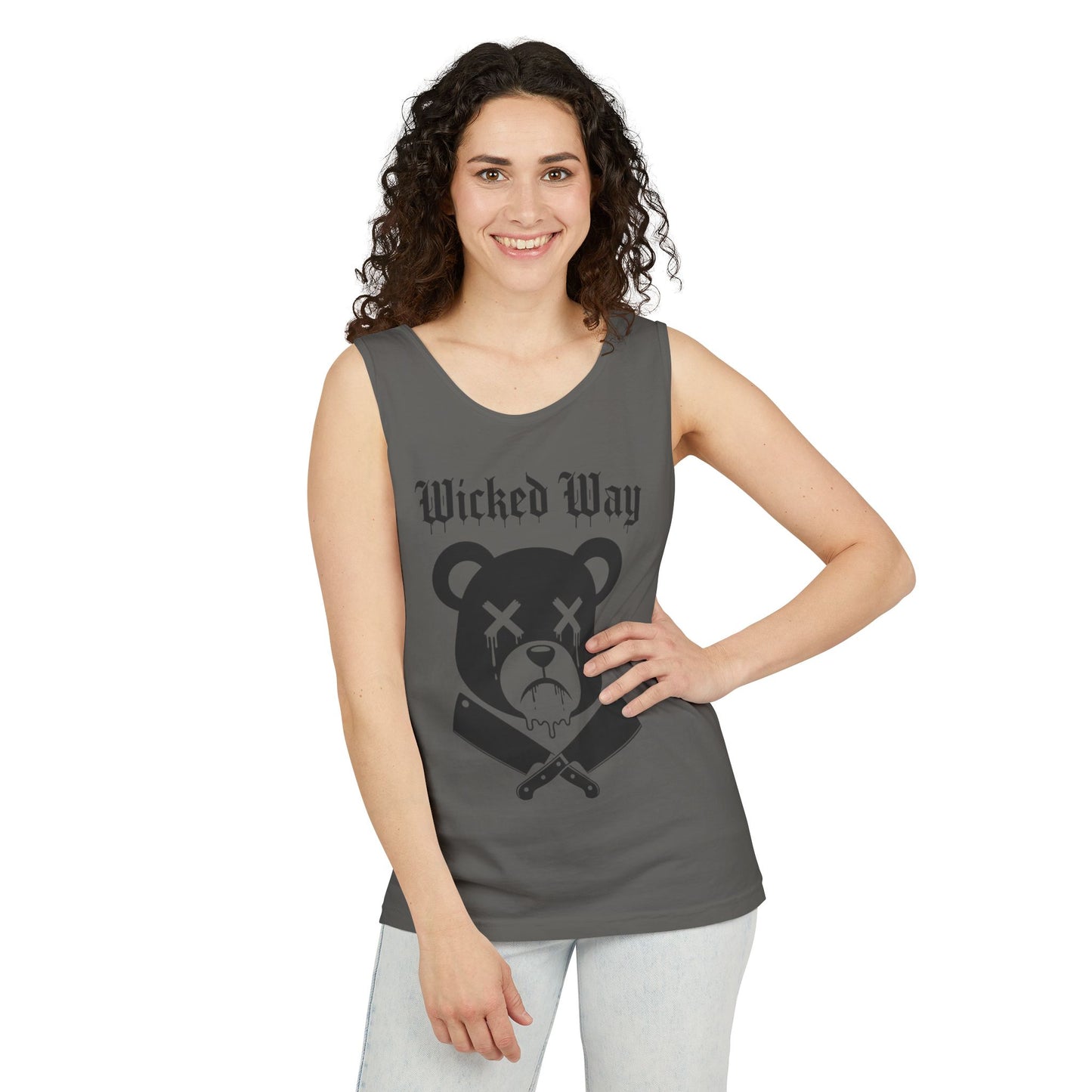 Limited Edition "Wicked Way" Drippy Bear Head Double Butcher Knife Tank Top
