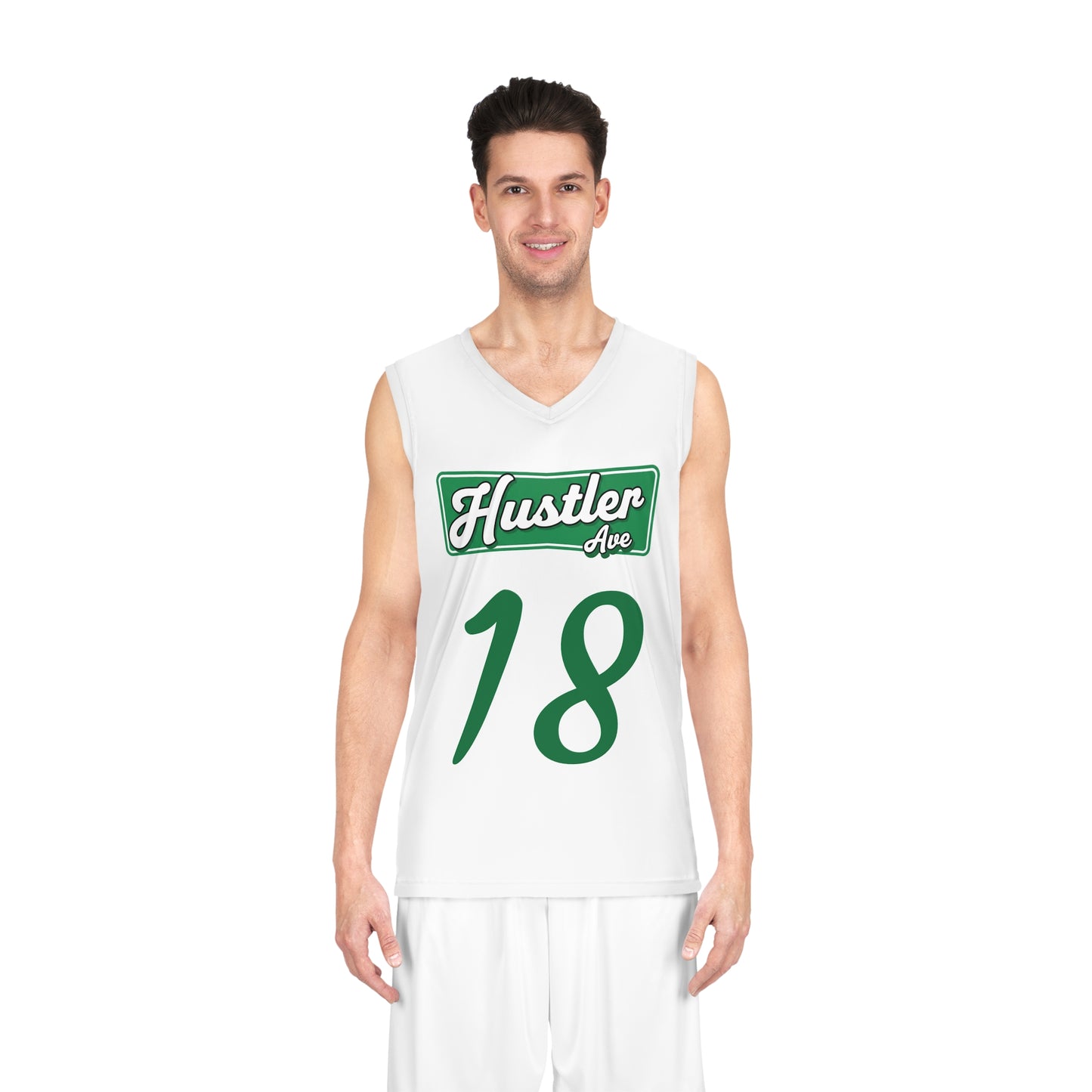 White & Green "Hustler Ave" #18 Basketball Jersey