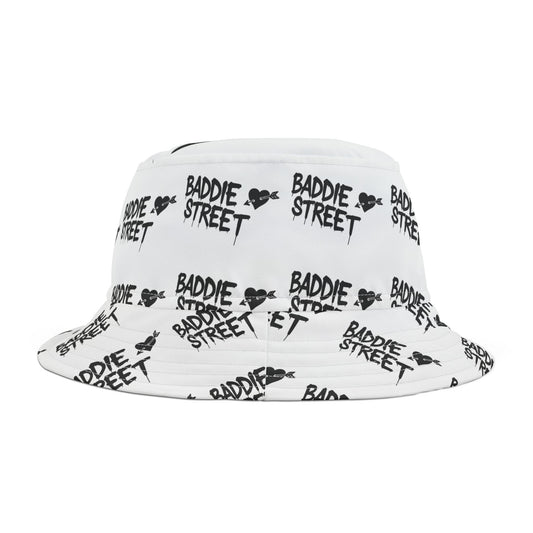 "Baddie Street" Arrow Heart White Bucket Hat