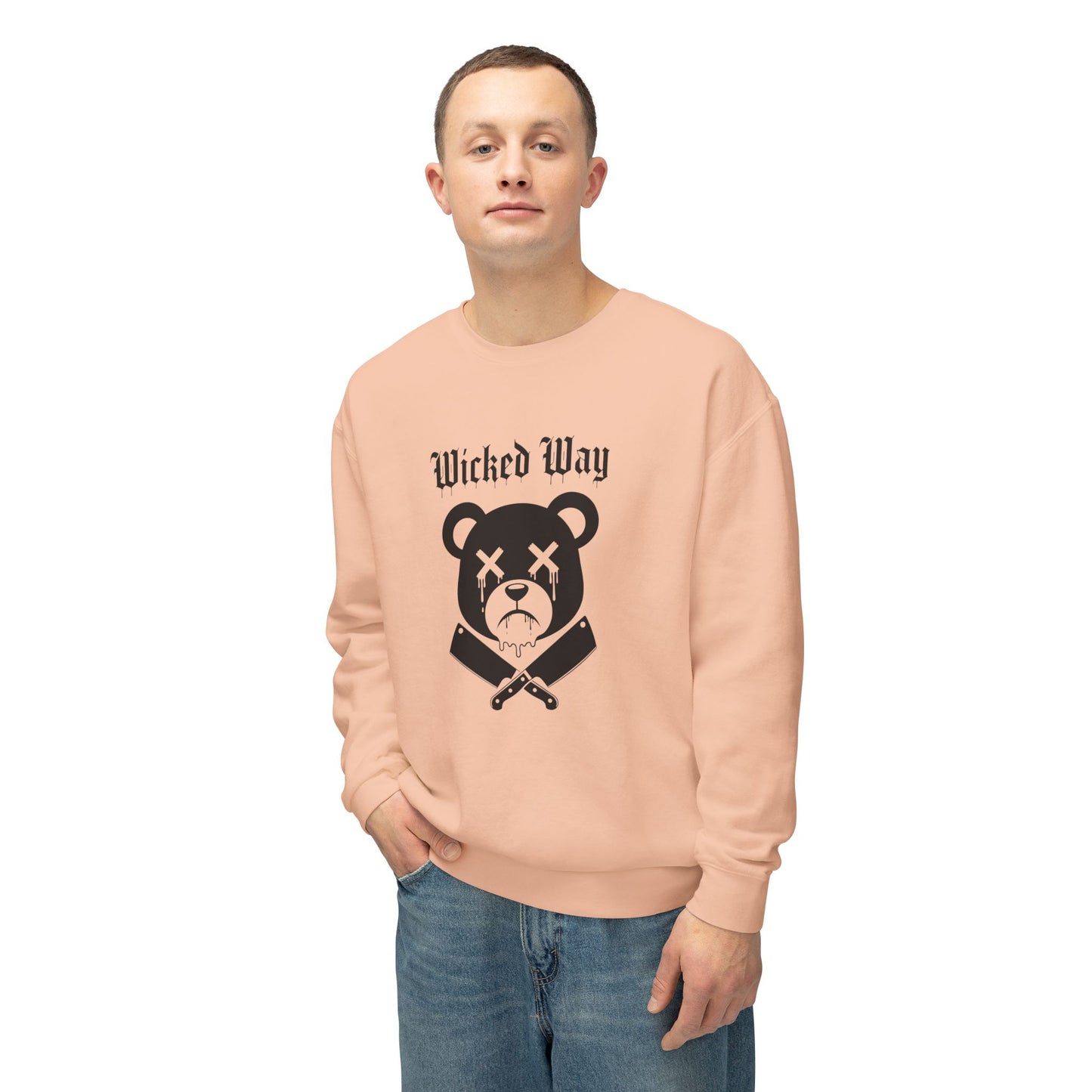 Limited Edition "Wicked Way" Drippy Bear Head Double Butcher Knife Lightweight Crewneck Sweatshirt (Multi Color Options)