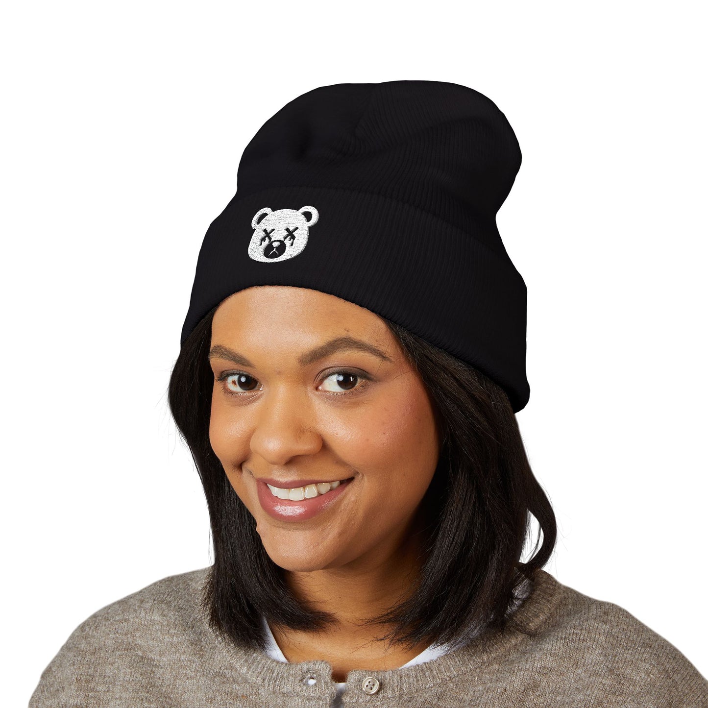 "Wicked Way" Dead Bear Head White Embroidered Beanie