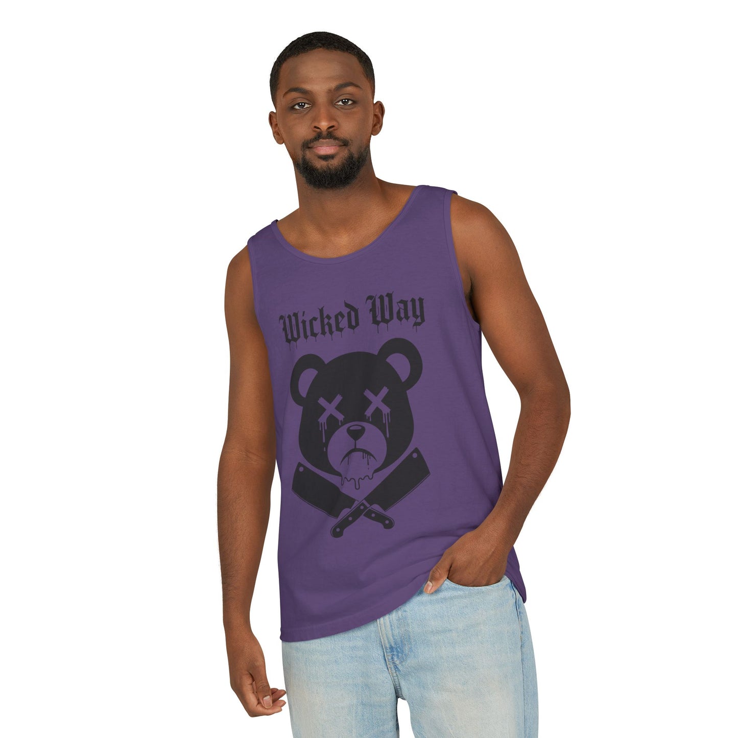 Limited Edition "Wicked Way" Drippy Bear Head Double Butcher Knife Tank Top