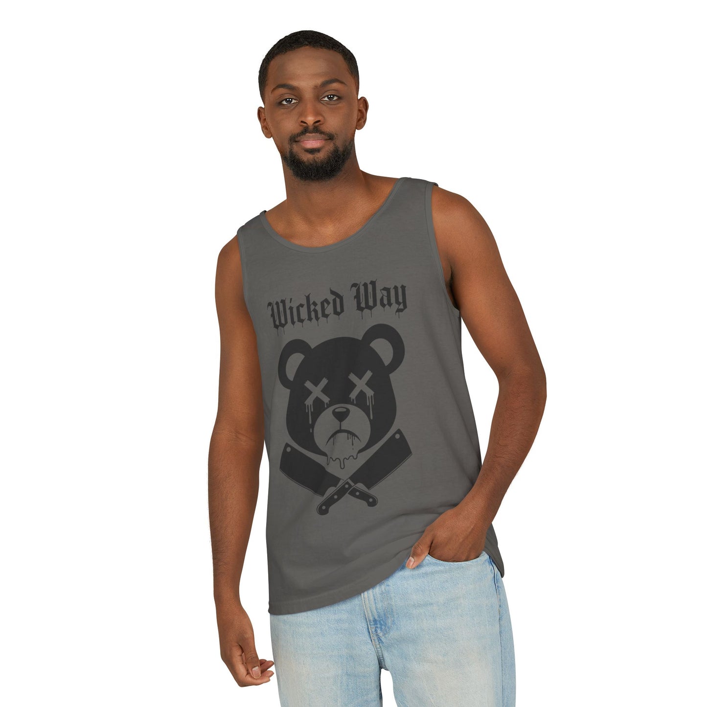 Limited Edition "Wicked Way" Drippy Bear Head Double Butcher Knife Tank Top