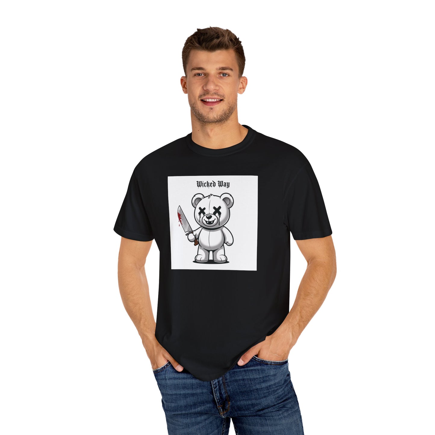 "Wicked Way" Machete Teddy 'Toothless' White Block Graphic T-Shirt