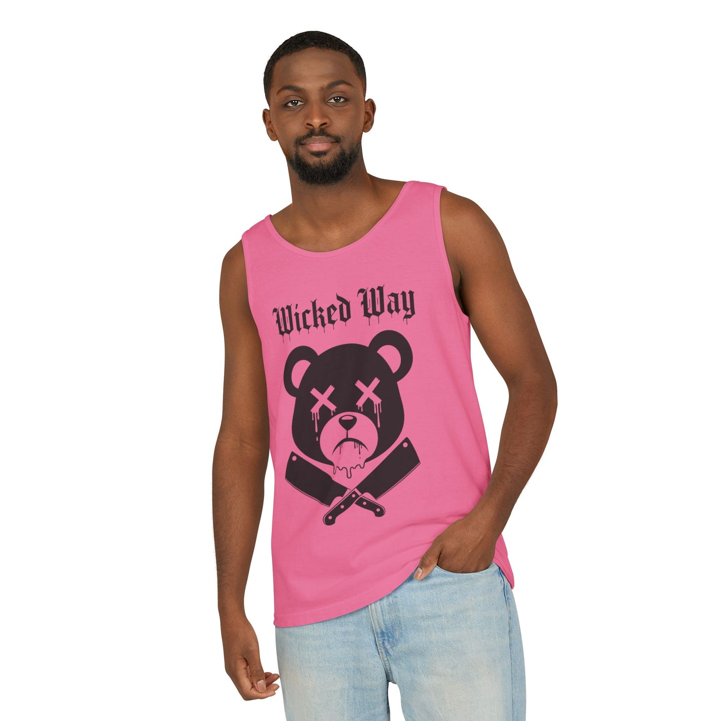 Limited Edition "Wicked Way" Drippy Bear Head Double Butcher Knife Tank Top