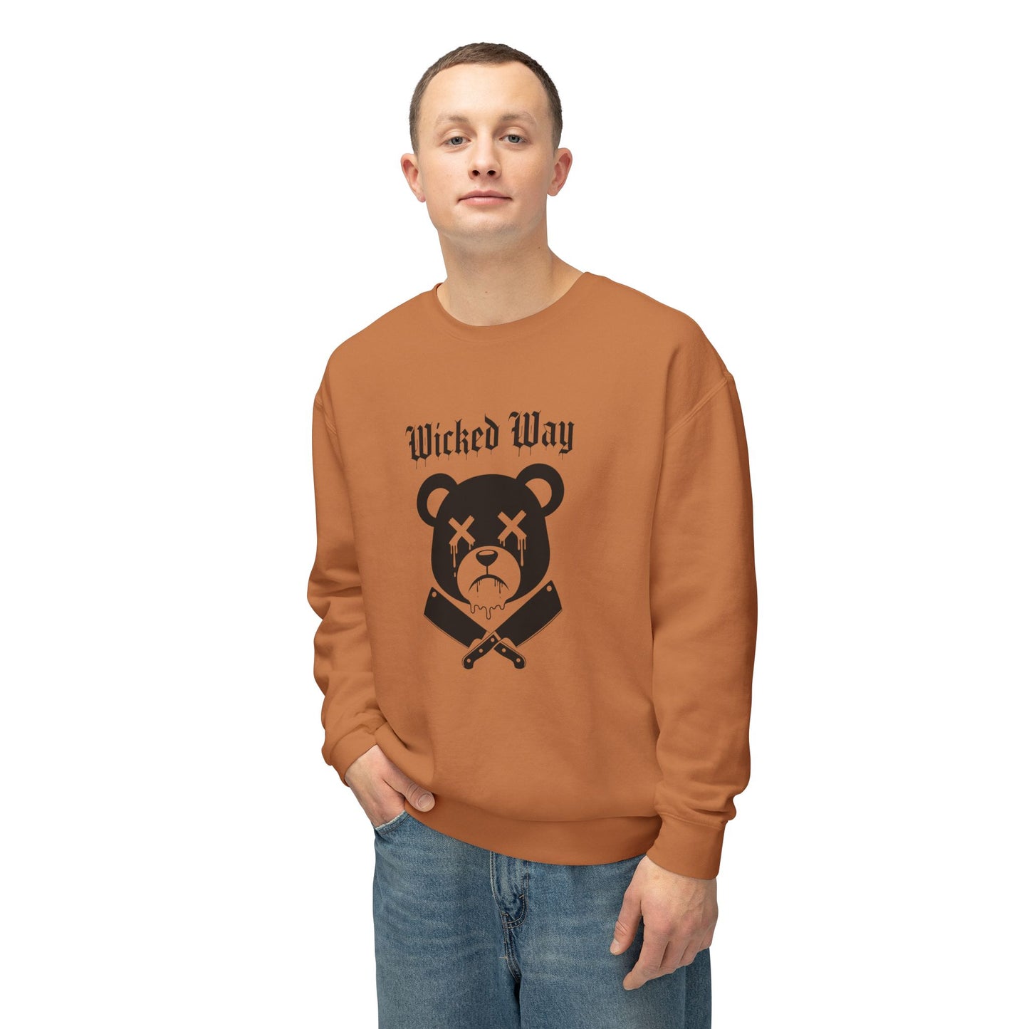 Limited Edition "Wicked Way" Drippy Bear Head Double Butcher Knife Lightweight Crewneck Sweatshirt (Multi Color Options)