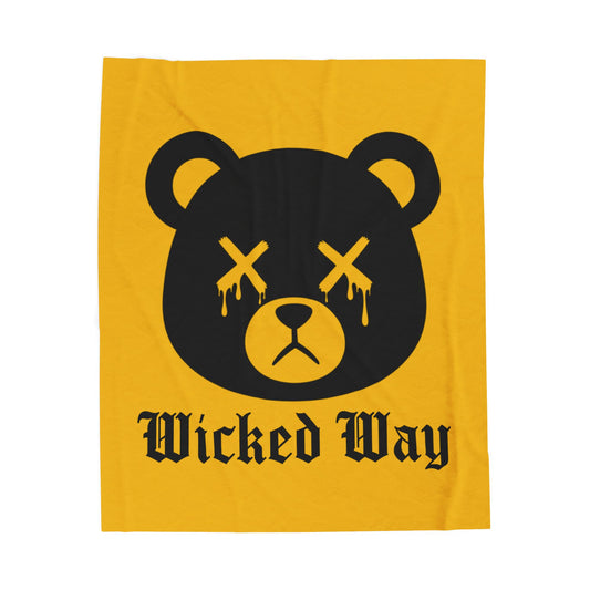 Yellow "Wicked Way" Dead Bear Head Velveteen Plush Blanket