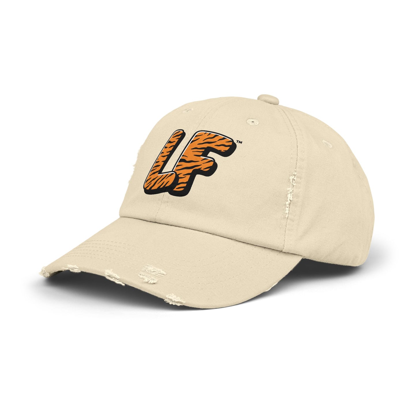 Unisex Distressed Cap with Tiger Print 'LF' Logo - Trendy Casual Hat