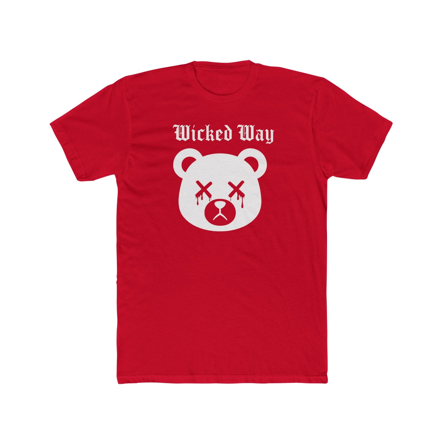 "Wicked Way" Dead Bear Head White Logo Cotton Crew Tee