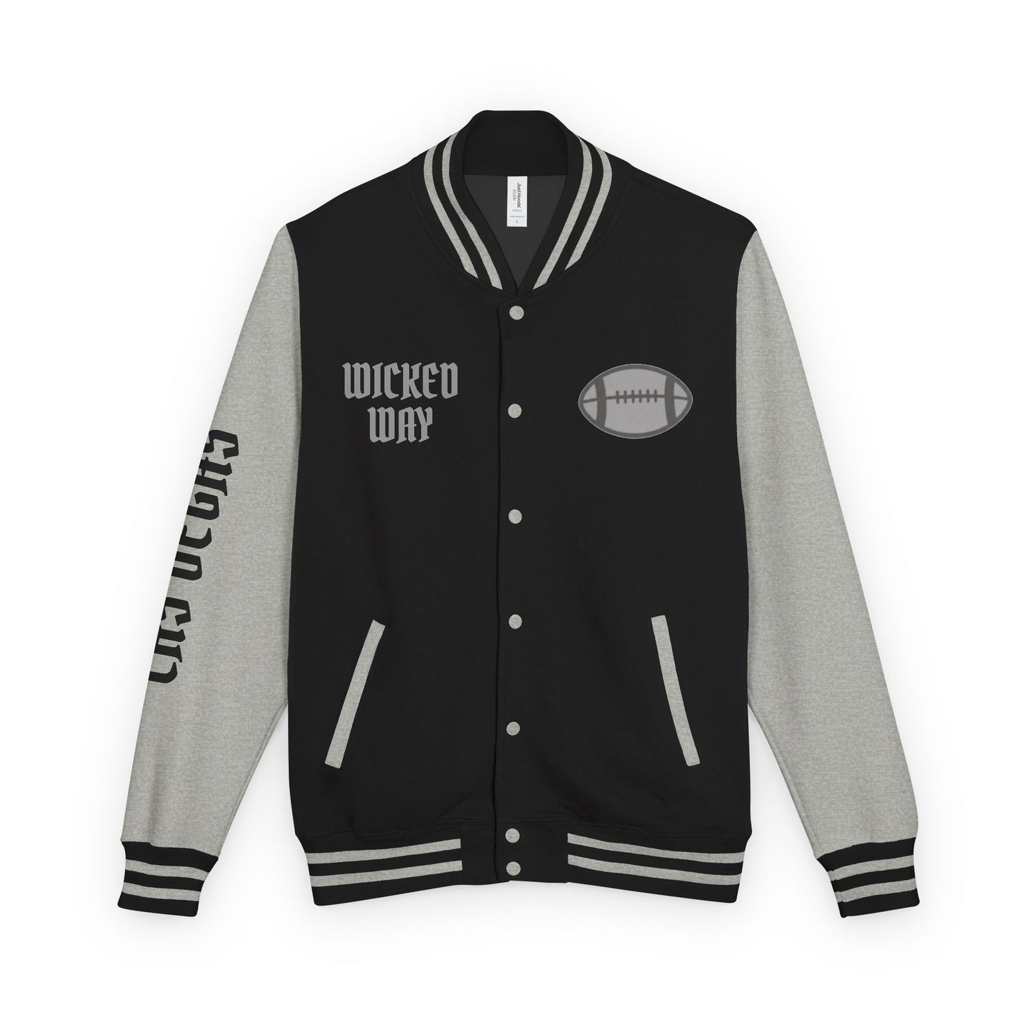 Grey & Black "Wicked Way" Las Vegas Deady Bear Football Heavyweight Letterman Jacket