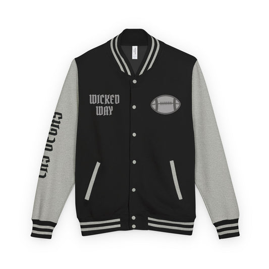 Grey & Black "Wicked Way" Las Vegas Deady Bear Football Heavyweight Letterman Jacket