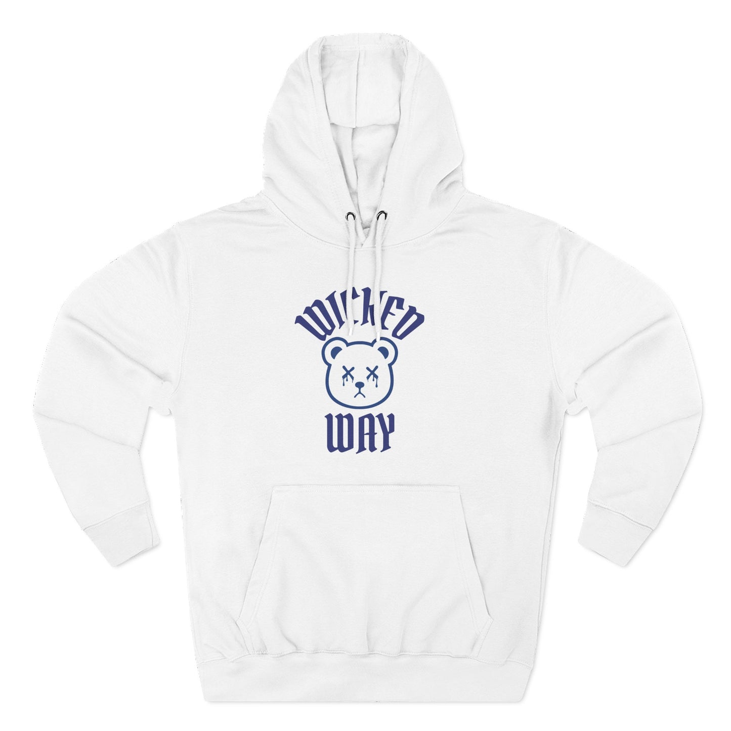 White "Wicked Way" Deady Bear Blue Fleece Hoodie