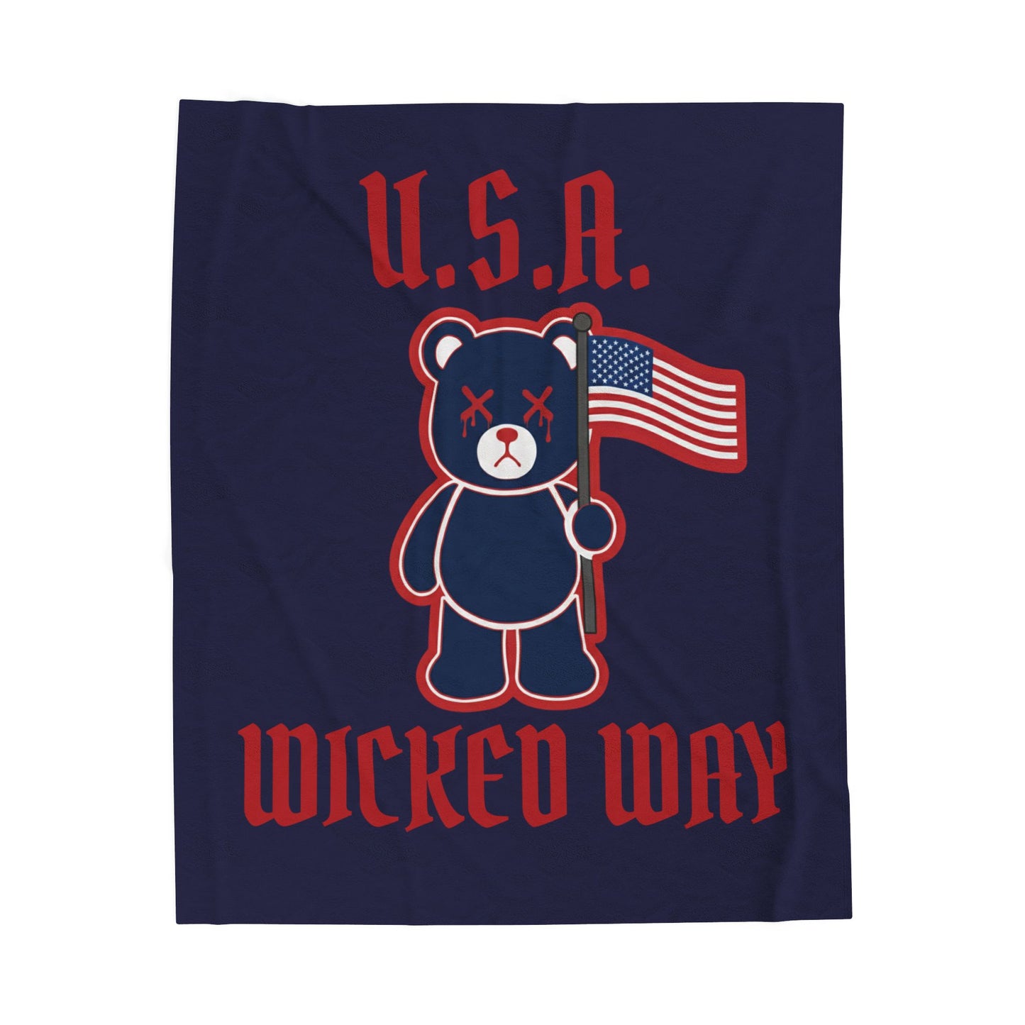 "Wicked Way" Nation Deady Bear U.S.A. Velveteen Plush Blanket