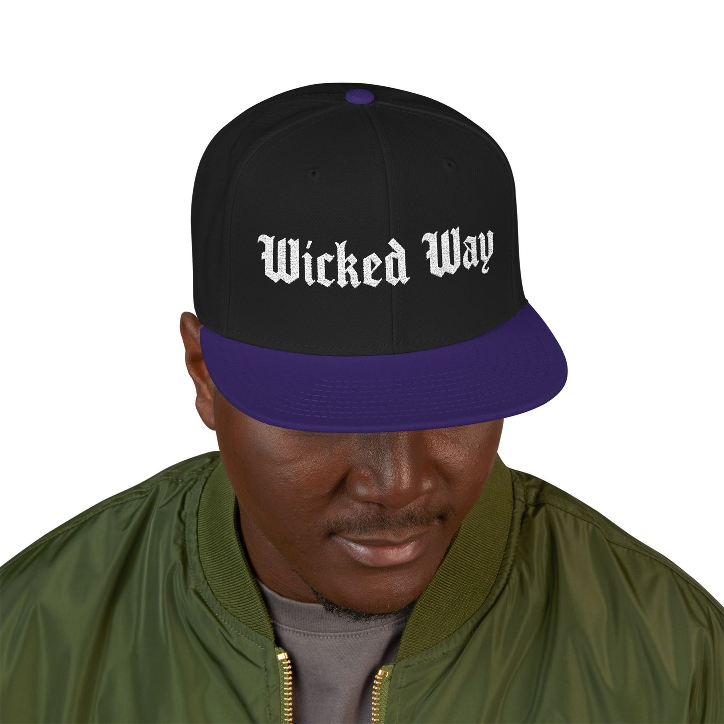 Base "Wicked Way" White Gothic Script Snapback