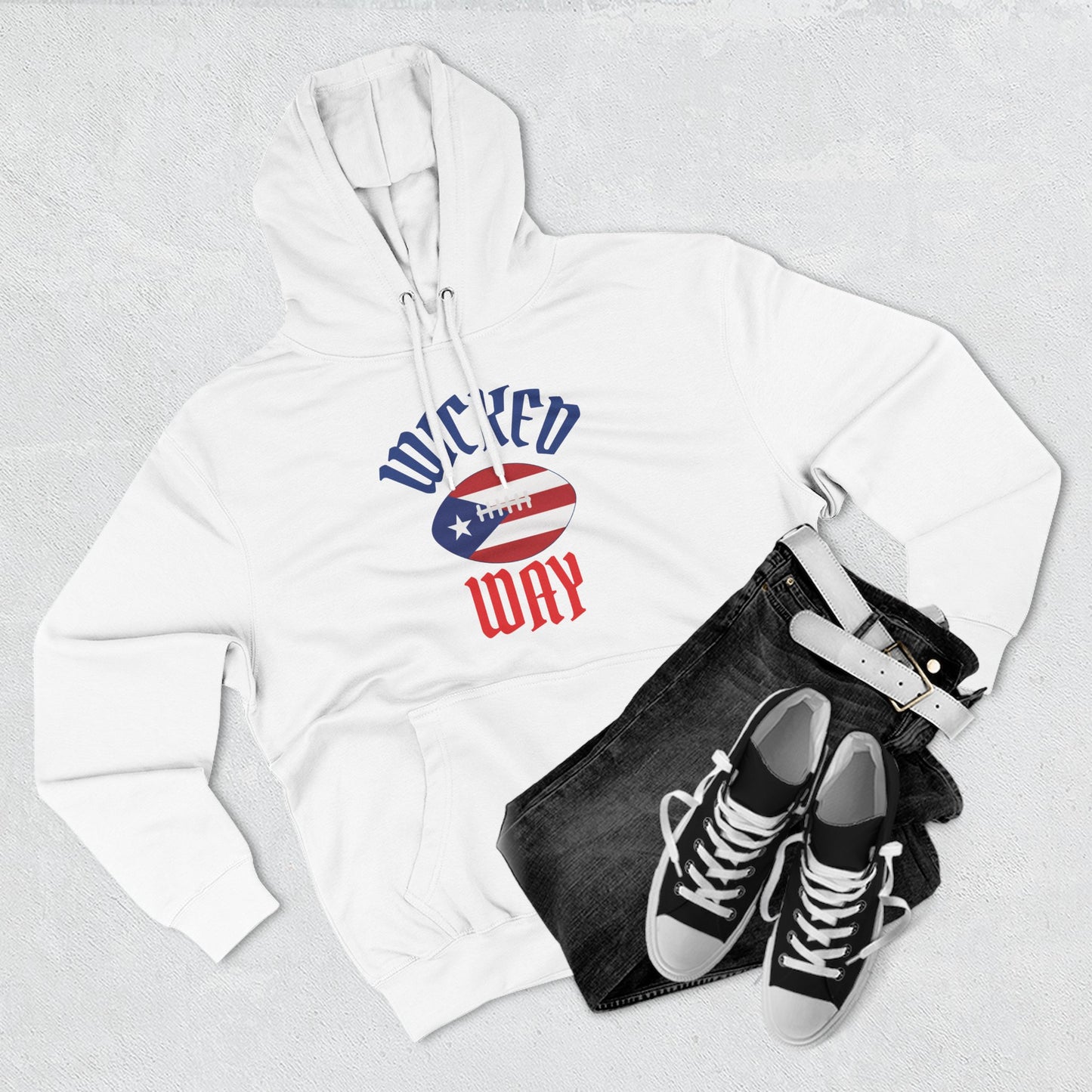 Nation P.R. "Wicked Way" Deady Bear Football Blue, White, & Red Fleece Hoodie