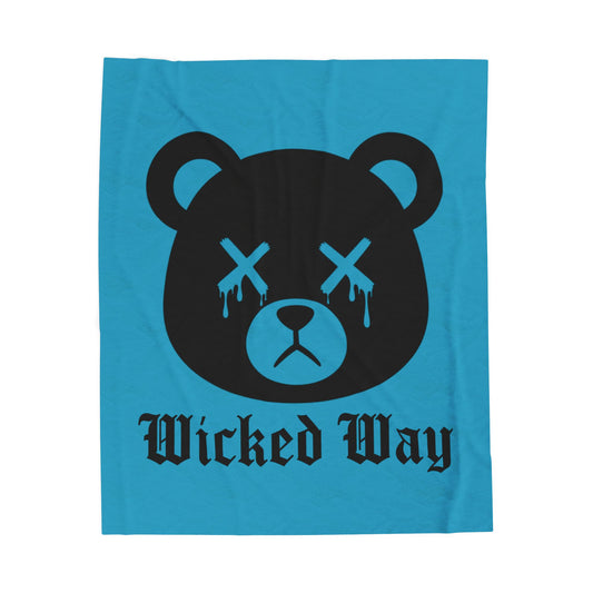 Teal "Wicked Way" Dead Bear Head Velveteen Plush Blanket