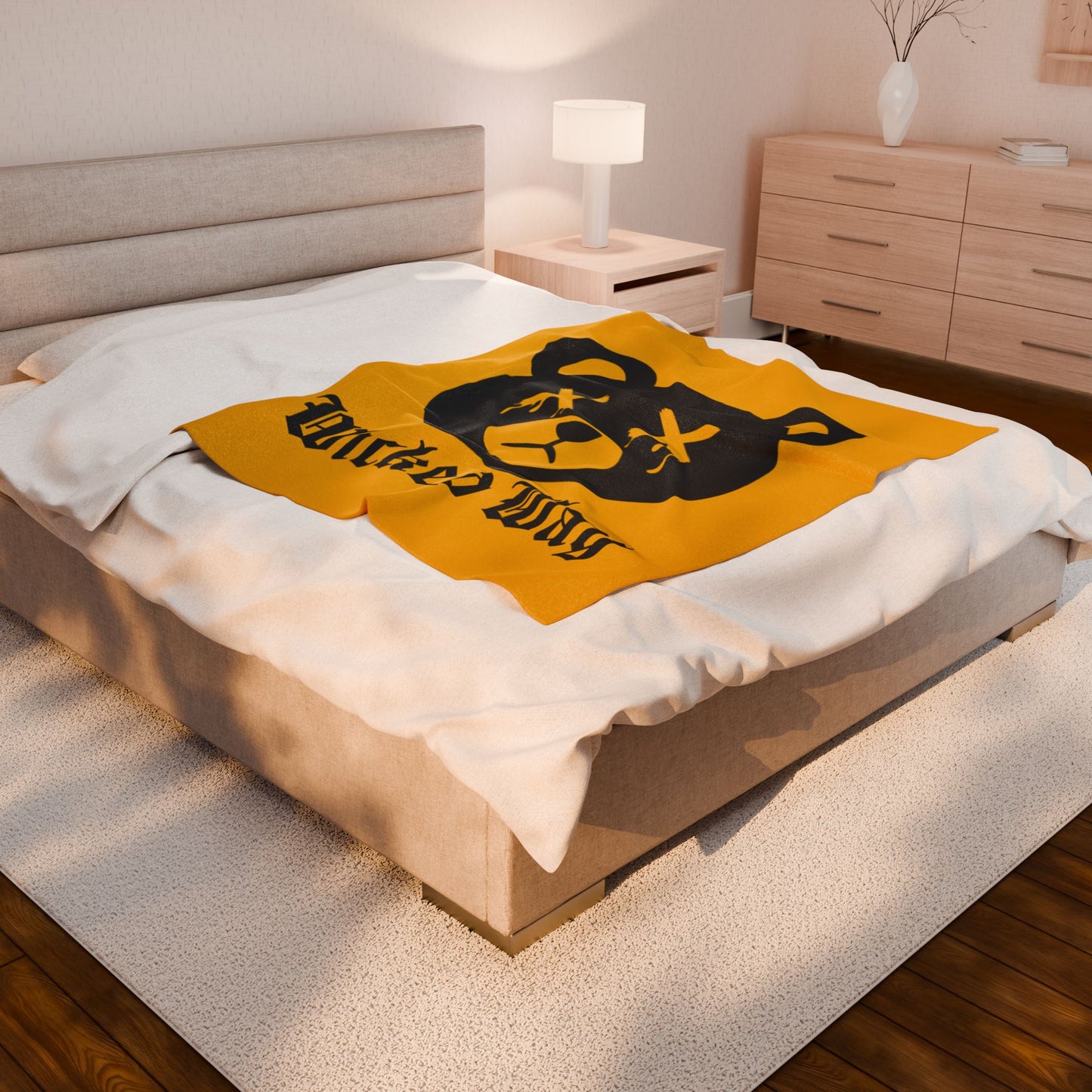 Yellow "Wicked Way" Dead Bear Head Velveteen Plush Blanket