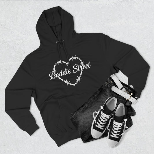 Exclusive "Baddie Street" Heart of Barbed Wire Script Fleece Hoodie