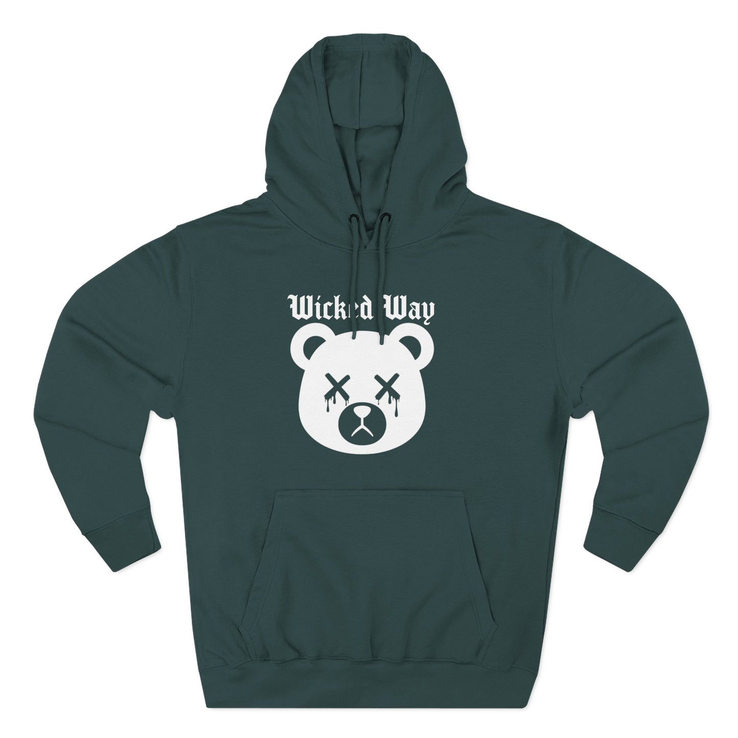 "Wicked Way" Deady Bear Head White Logo Hoodie