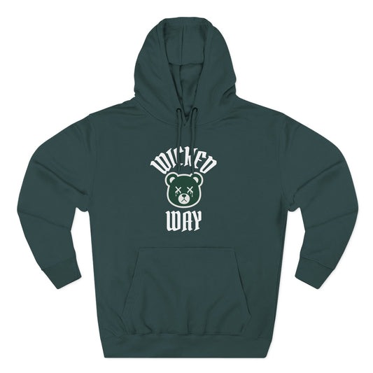 Sport Green "Wicked Way" Deady Bear Dark Green & White Fleece Hoodie