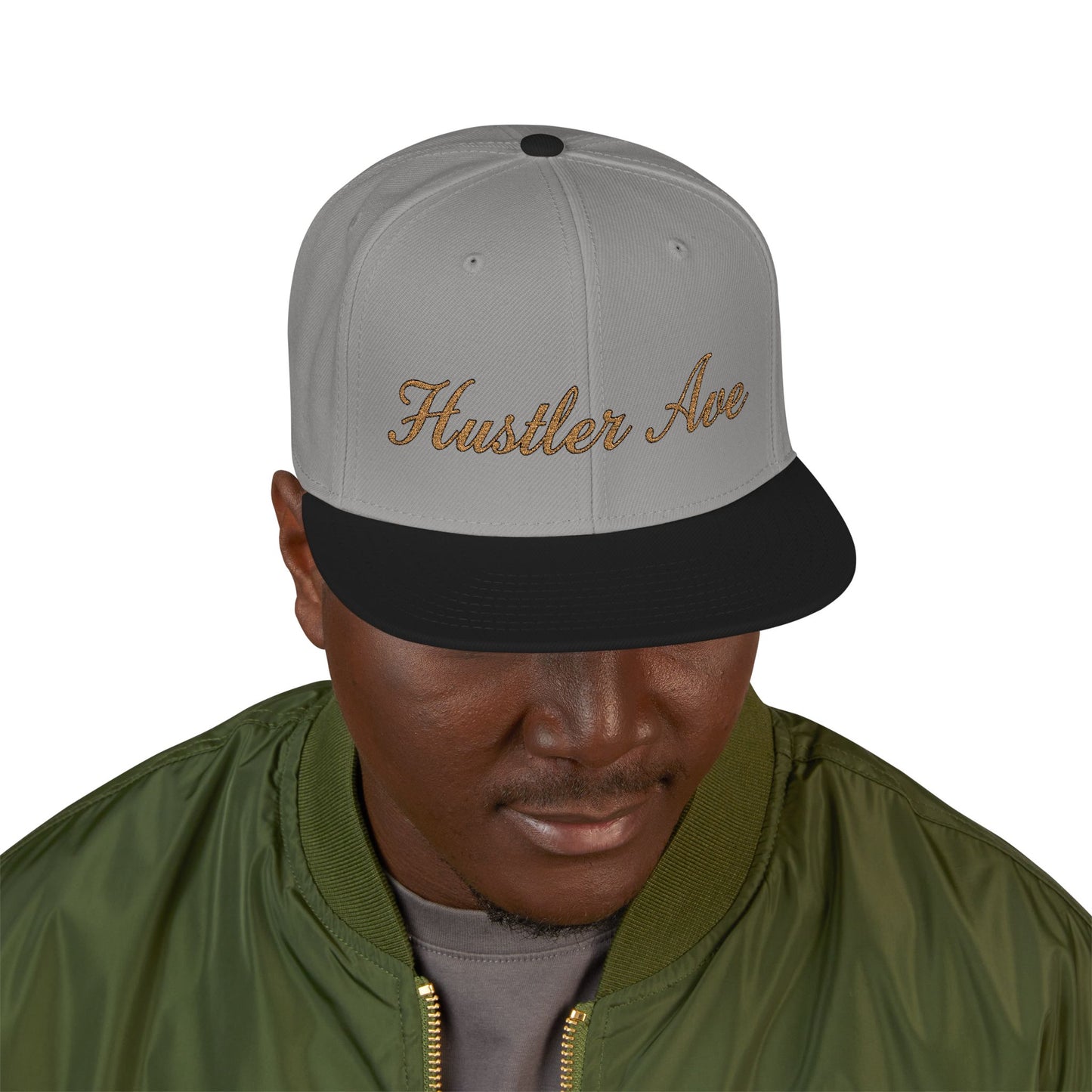 "Hustler Ave" Gold Edition Cursive Snapback Hat