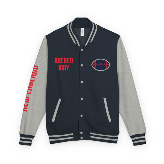 Navy Blue & Grey "Wicked Way" New England Deady Bear Football Heavyweight Letterman Jacket