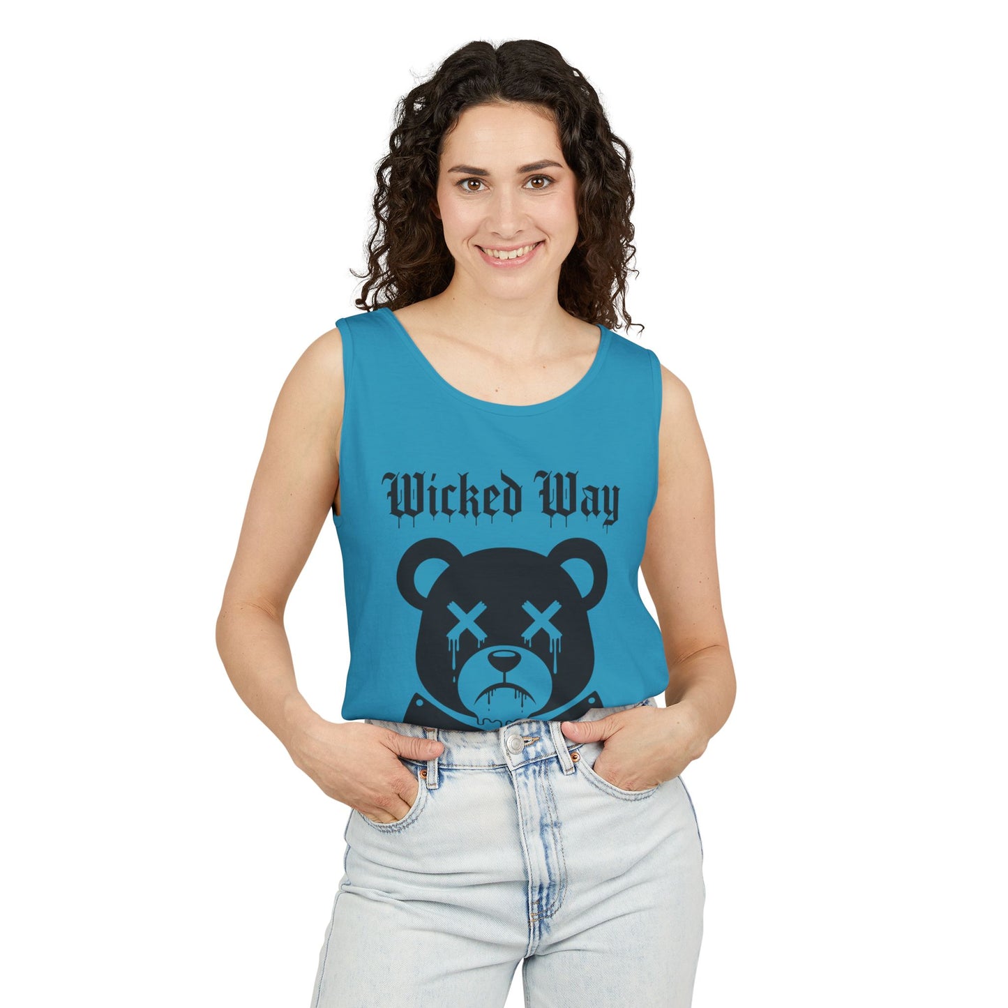 Limited Edition "Wicked Way" Drippy Bear Head Double Butcher Knife Tank Top