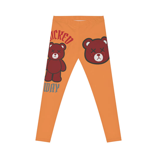 "Wicked Way" Deady Bears Orange Cream & Red Women's Casual Leggings