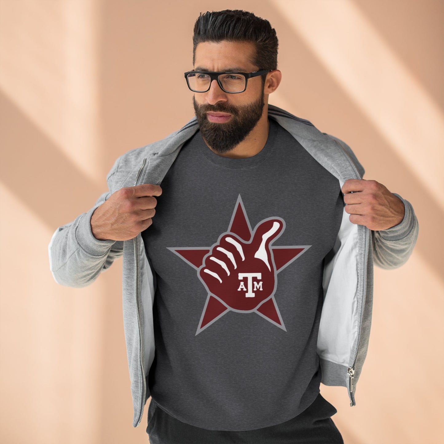 'Texas A&M Lone Star Thumbs Up' Cotton Crewneck Sweatshirt