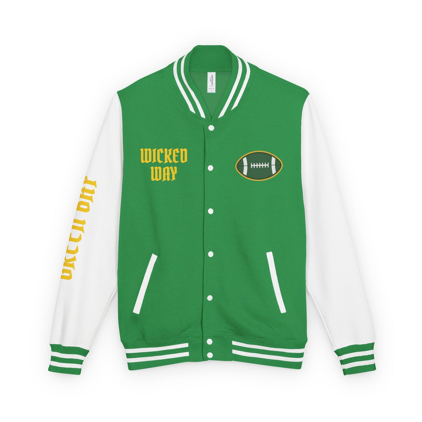 Green & White "Wicked Way" Green Bay Deady Bear Football Heavyweight Letterman Jacket