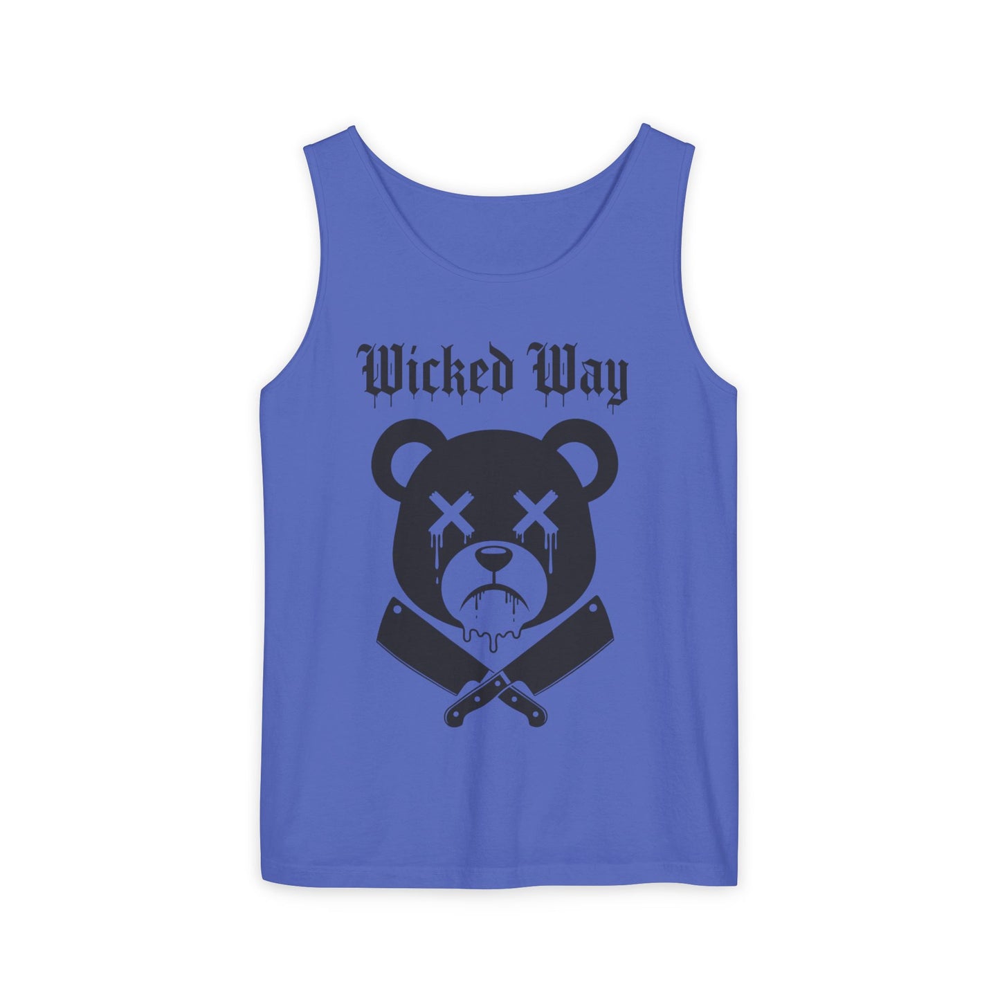 Limited Edition "Wicked Way" Drippy Bear Head Double Butcher Knife Tank Top