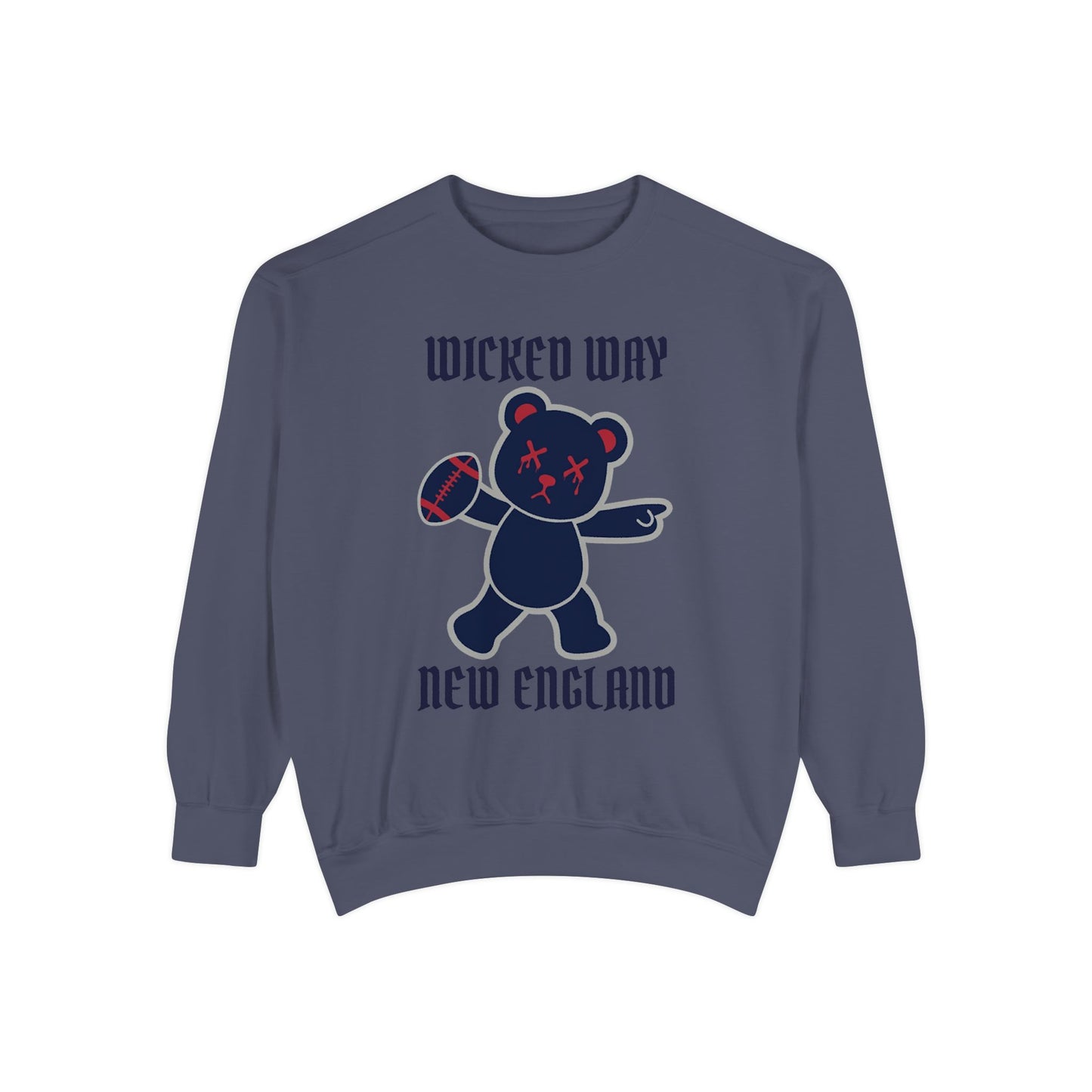 "Wicked Way" New England Deady Bear Football Dyed Sweatshirt