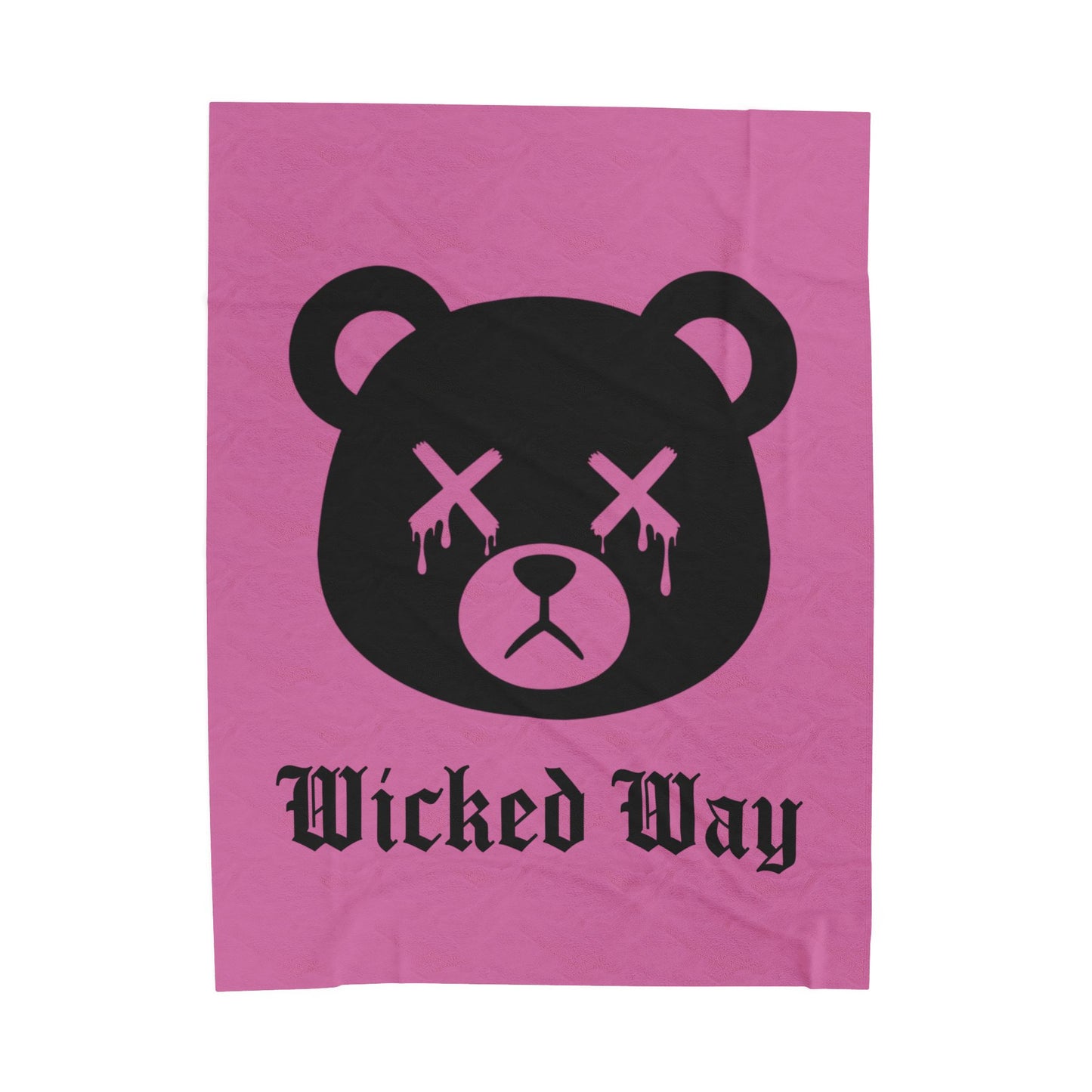 Light Pink "Wicked Way" Dead Bear Head Velveteen Plush Blanket