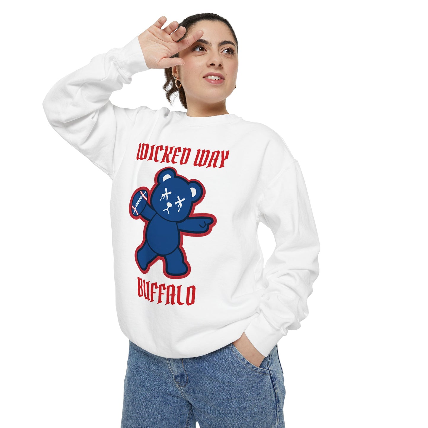 "Wicked Way" Buffalo Deady Bear Football Dyed Sweatshirt