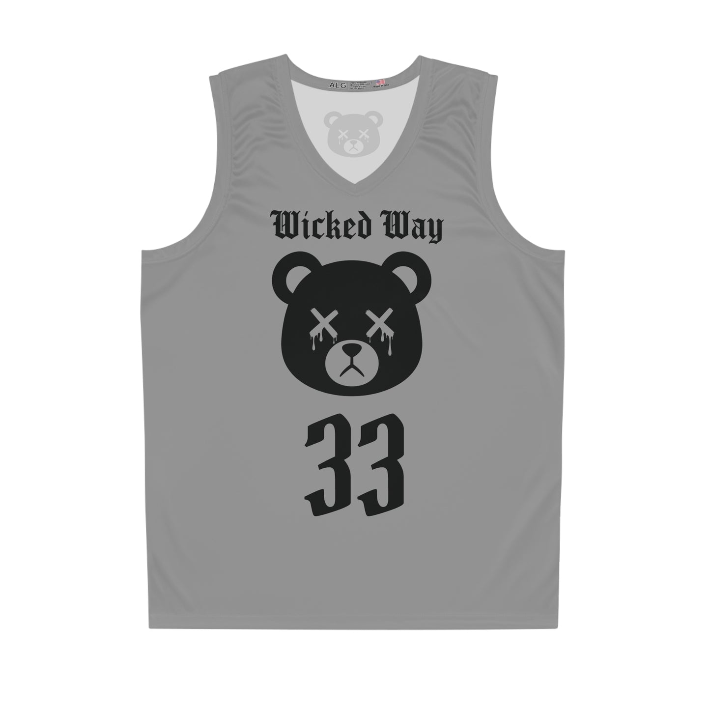 Grey & Black "Wicked Way" #33 Dead Bear Head Alt, Basketball Jersey