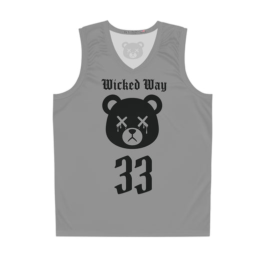 Grey & Black "Wicked Way" #33 Dead Bear Head Alt, Basketball Jersey