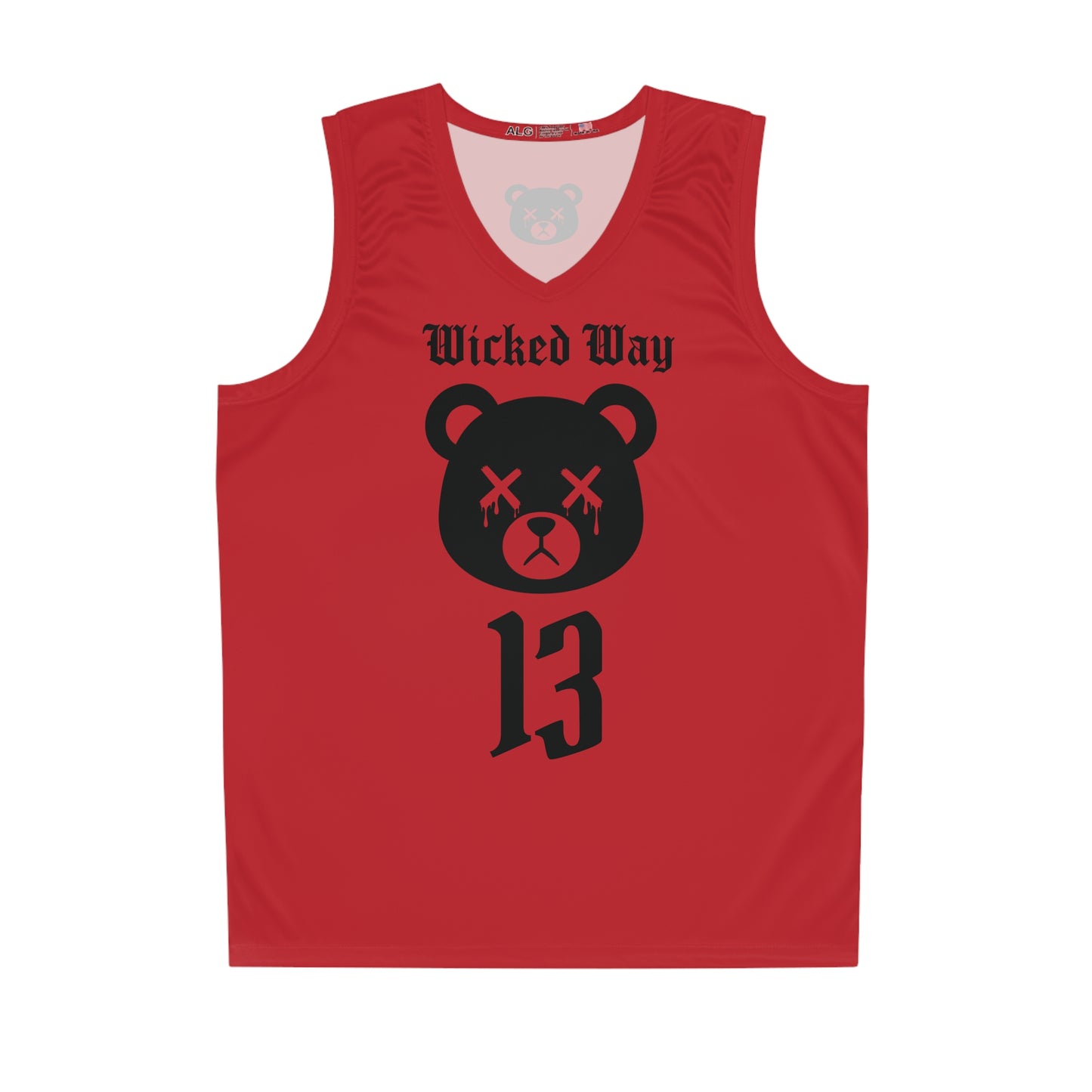 Red & Black "Wicked Way" #13 Dead Bear Head Alt, Basketball Jersey