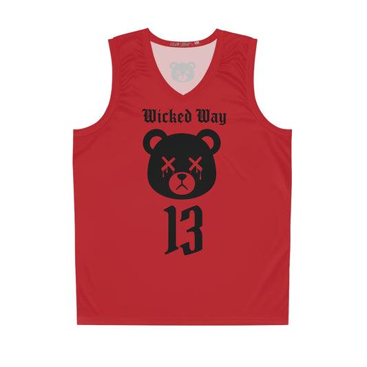 Red & Black "Wicked Way" #13 Dead Bear Head Alt, Basketball Jersey
