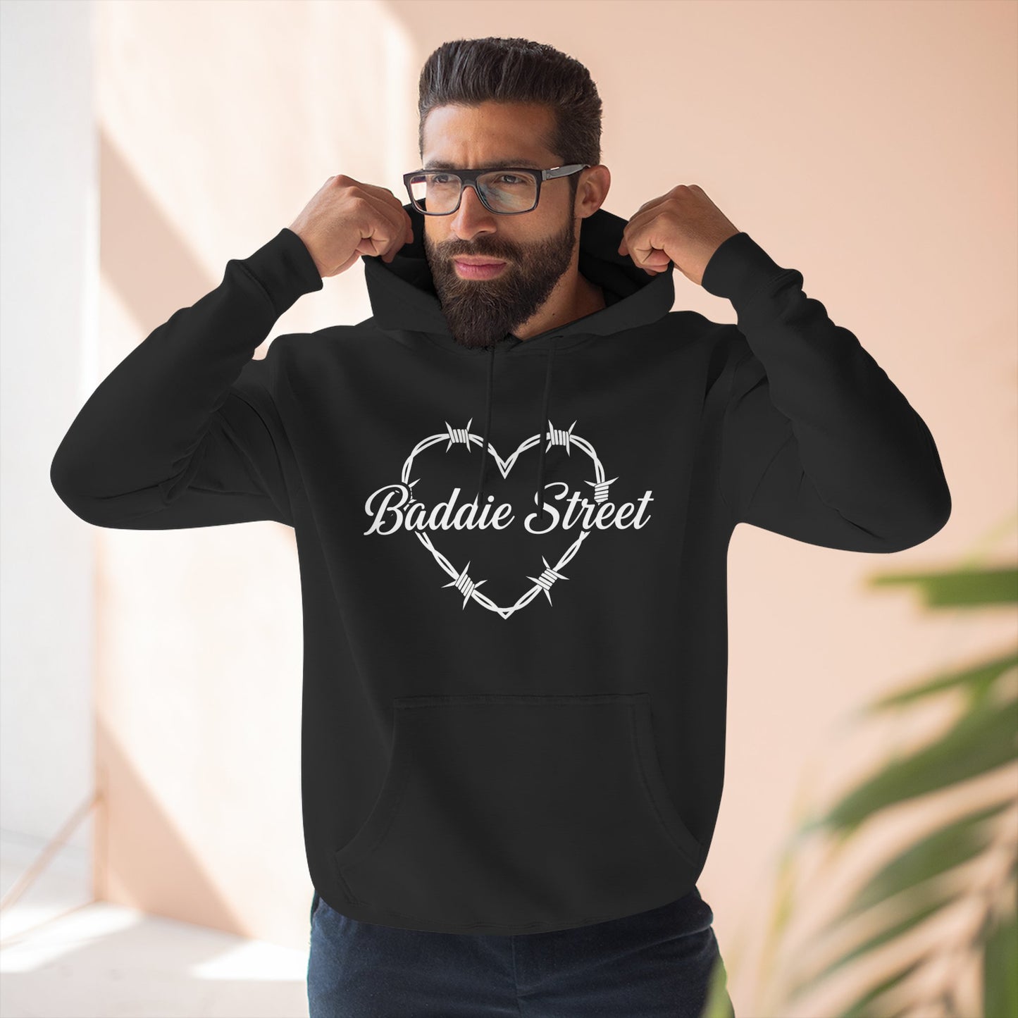 Exclusive "Baddie Street" Heart of Barbed Wire Script Fleece Hoodie